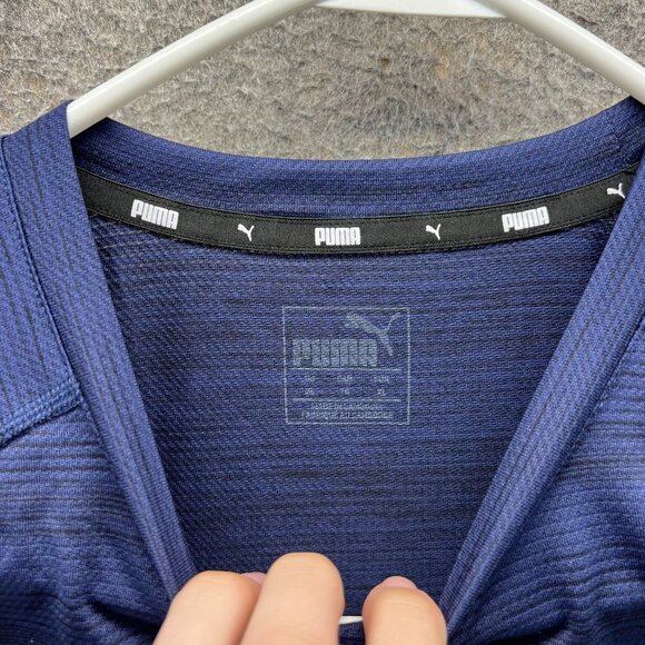 Puma Shirt Mens XL Blue Navy Stripes Athletic Jersey Training Soccer Stretch - Picture 6 of 10
